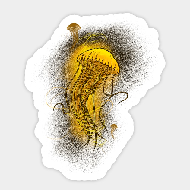 Floating golden jellyfish Sticker by Shadowbyte91